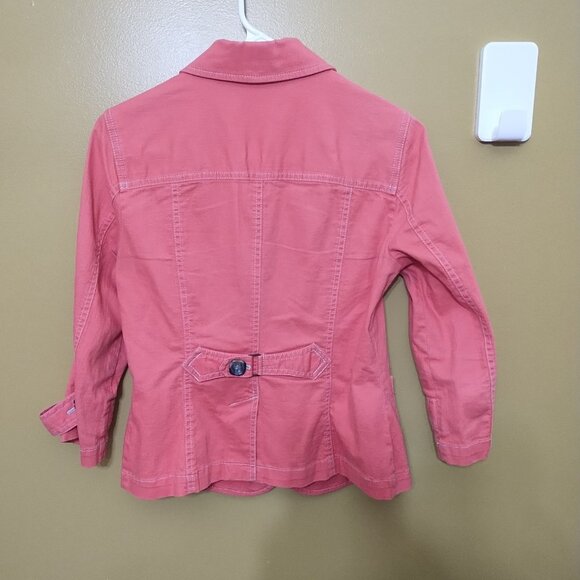 VTG Y2K Coldwater Creek Fitted 3/4 Sleeve 3-Button Cotton Jacket Sz 4 Boho Coral - Picture 7 of 7